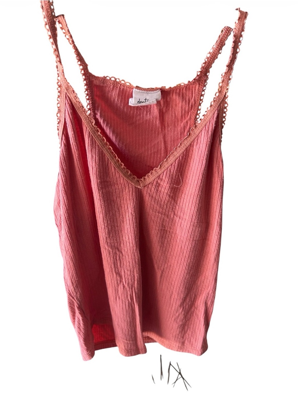 Free People Ribbed Lace-Trim Cami in Coral and yellow